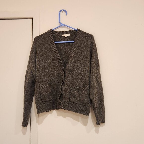 Madewell Short Kent Ex-Boyfriend Cardigan Sweater in Heather Shadow (Grey) M - Picture 4 of 9